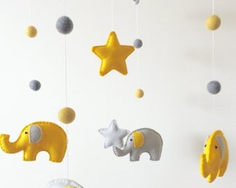 Elephant & Stars Musical Cot Mobile, Baby Mobile, Stars Nursery Mobile, Elephant Nursery, Nursery Decor, Baby Mobile, Musical Cot Mobile