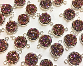 Strawberry Gold Druzy Beads with 2 Holes, Druzy Connector Beads, gold druzy, druzy bracelet, druzy bangle, mermaid druzy, gold pink beads
