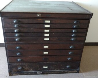 Wooden Flat Map File 9 Drawer K&E