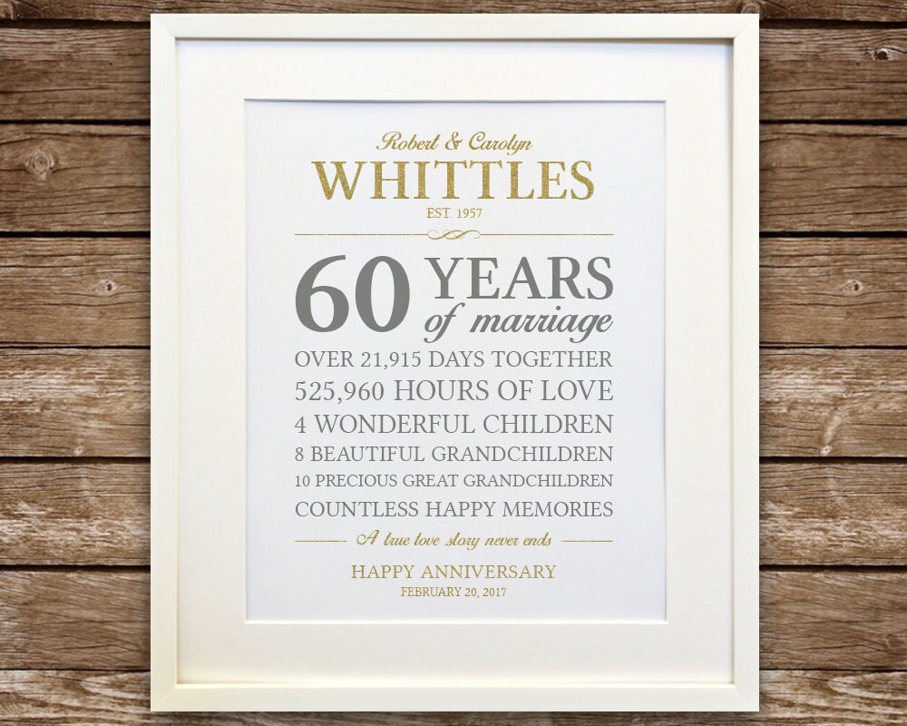 60Th Wedding Anniversary Gift : FRAMED 60th Wedding Anniversary/60th Anniversary Gifts/60th : 60th wedding anniversary gift ideas are traditionally diamond gifts but when two people have shared their lives for 60 years your gifts will be more personal, especially when it is your parents or grandparents.