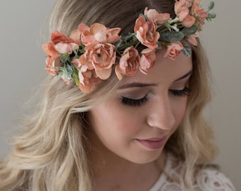 Blush Flower Crown- Floral crown- Pink Wedding Headband- Bridesmaid Floral Halo- Bridal Hair Accessory- Couronne de fleurs- Blush Headband