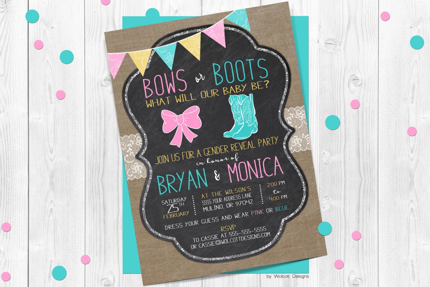 Boots Or Bows Gender Reveal Invitations 1