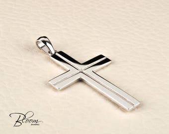 Mens Cross Necklace 14K White and Yellow Gold Chain Mens Gold