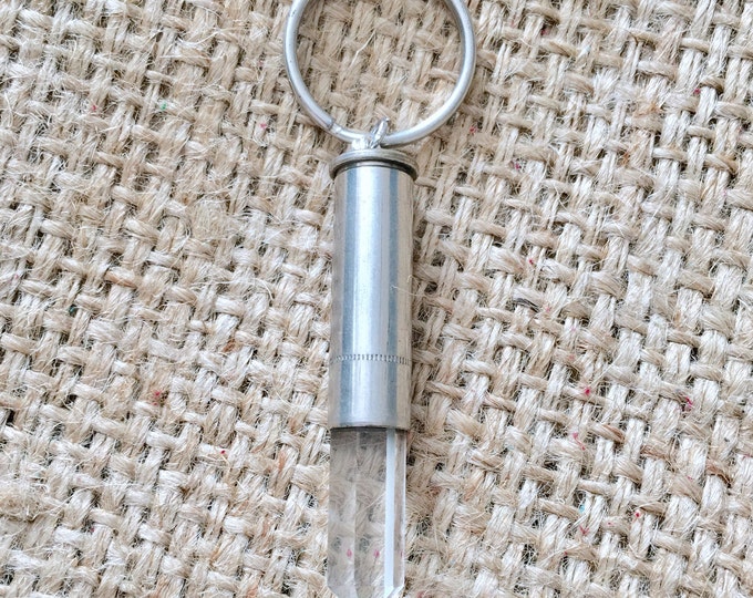 Crystal Keychain, Quartz Ammo Keychain, Unisex Keychain, Bullet Keychain, Quartz Bullet, Aura Crystal Keyring, Silver Ammo Keyring