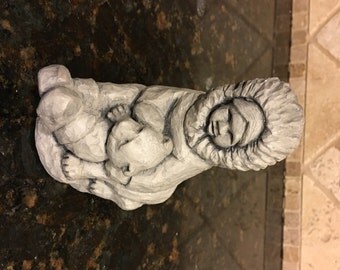 Vintage Glacial Ice Age Sculpture. Eskimo with Bear Statue Figurine Crafted by hand for A.C.E. Alaska