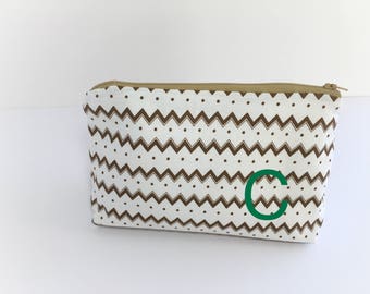Chevron make up bag - Gold cosmetic bag - Travel storage bag - set cosmetic bag - Bridal gift ideas - Zipper bag - Gold pouch