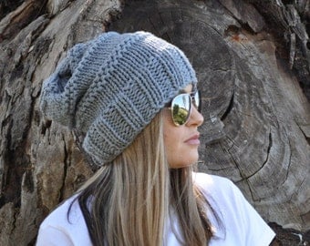 Grey Slouchy beanie. Grey slouch beanie, Slouch hat, wool hat, hand knit hat, Womans Beanie, Grey slouchy hat,slouchy beanie, gift for her