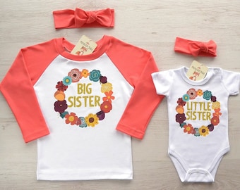 Big Sister Little Sister Outfit. Baby Girl Coming Home Outfit Set. Cute Baby Clothes. Sister Gifts. Floral And Glitter Sister Set.Photo Prop