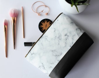 Marble Makeup Bag, Waterproof Cosmetic Bag, White Marble Makeup Bag, Black Cosmetic Bag, White Makeup Bag