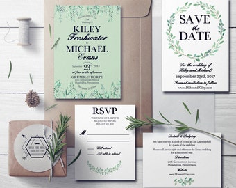 Romantic Falling Leaf Watercolor Wedding Invitation Deposit || Real Foil Wedding Invitation