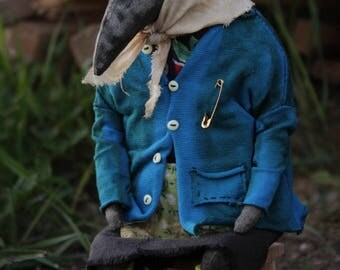 RESERVED Grandma crow art doll strange toy russian village creepy