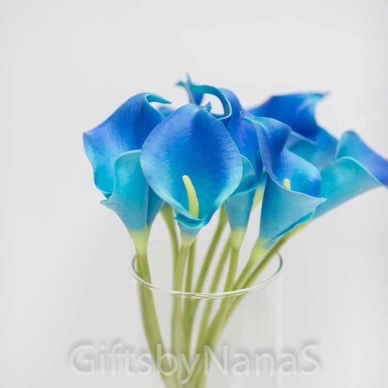 Turquoise blue real touch calla lilies, 10pc calla lily, real touch