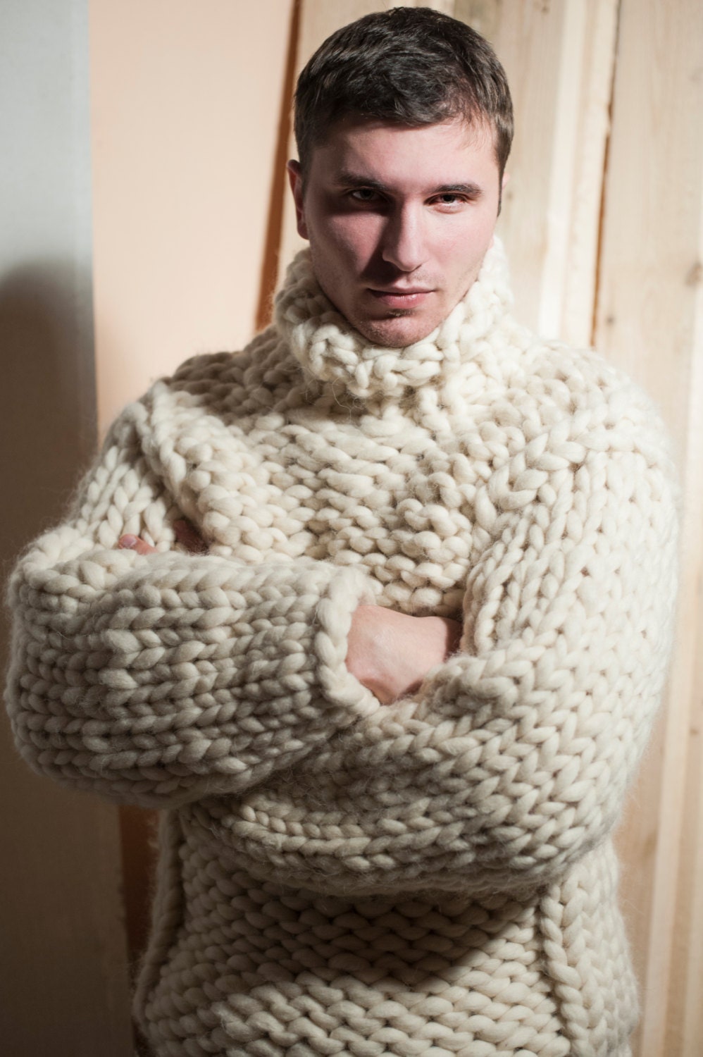 Super chunky knit. Men's sweater. Big knit turtleneck.