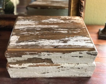 Salvaged Shiplap & White Architectural Moulding Pedestal - Free Shipping! - Wooden Pedestal - Architectural Salvage