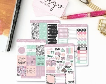 Horizontal Kit - Lady Boss - Floral, Spring, Girl Boss Planner Sticker Kit - Weekly Sticker Kit Glossy or Matte Horizontal Planner LBKH