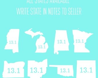 13.1 Car Decal - Runner Decal - State Decal - 26.2 Car Decal - Runner Sticker - Marathon Sticker - Marathon Decal - Gifts for Runners