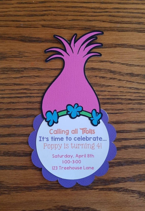 trolls birthday invitation poppy invitation handmade