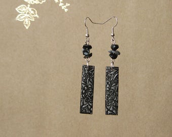 Birthday gift-for-niece Gift-for-teacher gifts Bohemian earrings Long earrings Gypsy earrings Gray earrings Obsidian earrings Bar earrings