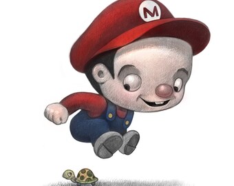 11X14" Baby Mario of Mario Brothers Color Print, Signed by the artist, Will Terry