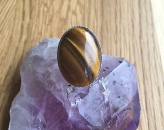 Tigers Eye Ring Large Tigers Eye Ring Adjustable Ring Tigers Eye Jewellery Statement Ring Gift For Her Womens Ring Womens Jewellery SPR12