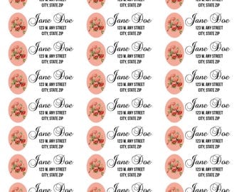 Rose and Calligraphy Address Labels-Rose and Calligraphy Return Address Labels-Pink Roses Address Labels-Pink Roses and Calligraphy Labels