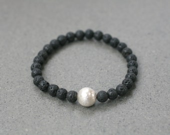 Black Lava Stone Bracelet, Black Bracelet, Semi precious stone, Staking Bracelet, Beaded Bracelet, Elastic Bracelet, Stretchy, Lava Rock