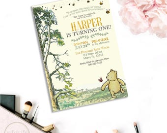 Classic Winnie the Pooh Birthday Invitation, Winnie the Pooh Birthday Invitation, Winnie the Pooh Birthday, Winnie the Pooh, 026-P