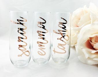 Stemless Champagne Flute, Bridesmaid Champagne Flutes, Mimosa Flute, Bridesmaid Gifts, Wedding Party Glass, Personalized Flutes