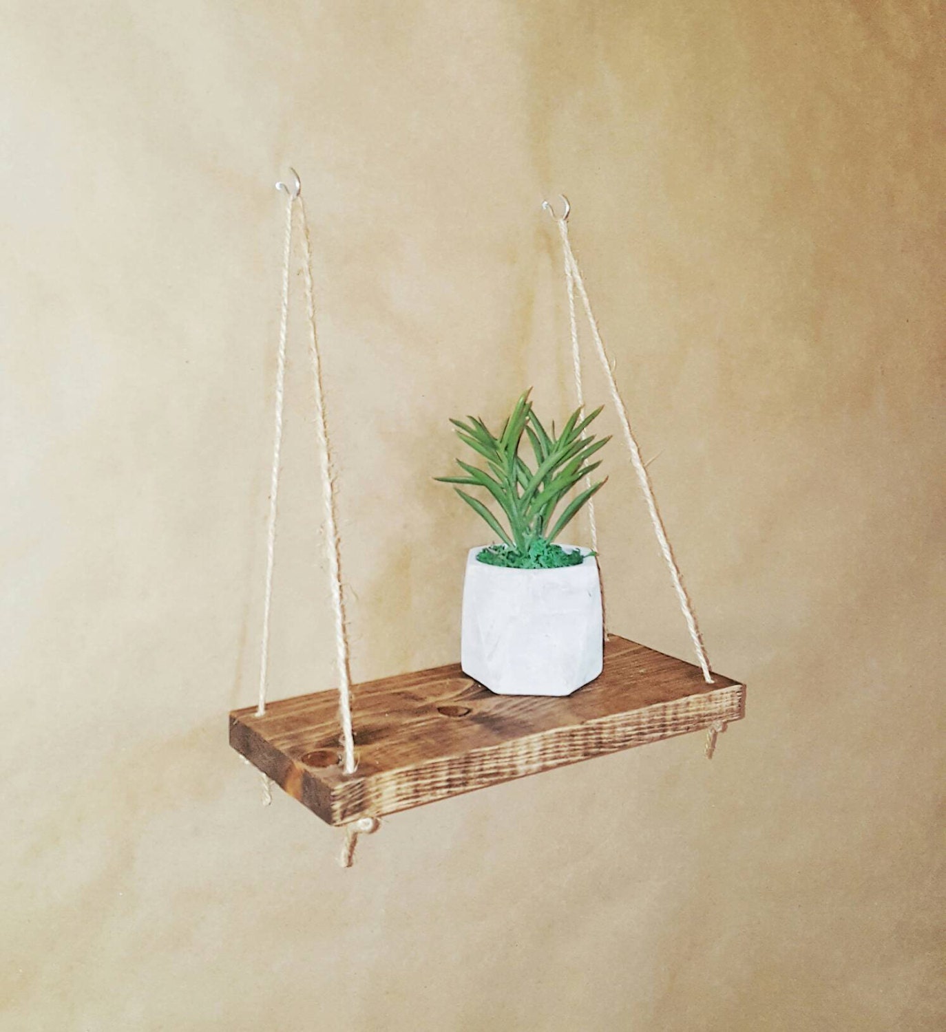 Floating rope anchored reclaimed wood wall shelfShelvinghome