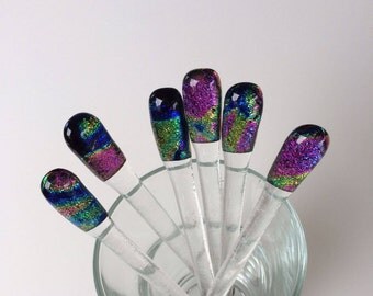 Mothers day gift, set of six dichroic fused glass swizzle sticks