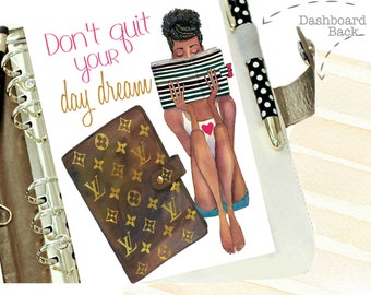 2107 Planner Dashboard, Dark Skin Tone Girl Louis Vuitton Planner Dashboard Binder with DAY DREAM Quote, A5 Dashboard, Personal Planner