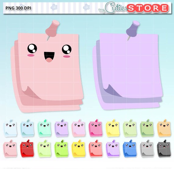 Kawaii Sticky Notes clipart. Cute reminders digital graphics