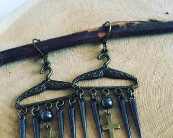 Earrings "Cross & Black Spikes"