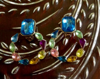 Vintage Two Sisters "Bejeweled" Hoop Earrings - Clips