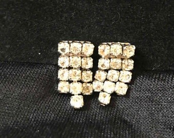 Vintage Rhinestone Earrings, Screw Back