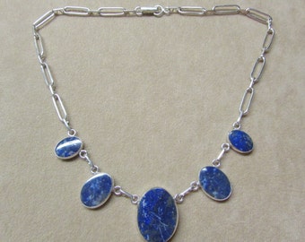 Beautiful Lapis STERLING silver tapering necklace .