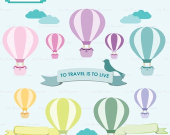 Hot Air Balloon Clipart, Travel and Wanderlust, Clipart, Baby Shower, Commercial Use, Vector, Digital Stamps, Commercial use