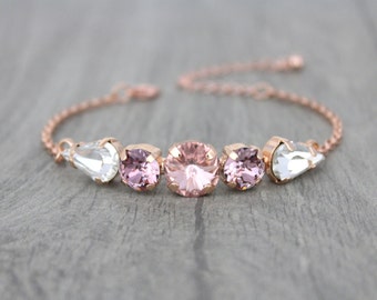 Rose Gold bracelet, Crystal Bracelet, Bridesmaid bracelet, Wedding jewelry, Blush crystal bracelet, Bangle bracelet, Simple Wedding bracelet