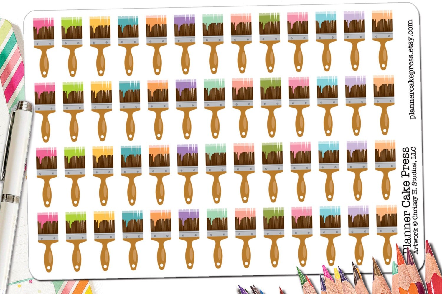 52 Paintbrush Stickers Paintbrush Planner Stickers Paint Brush