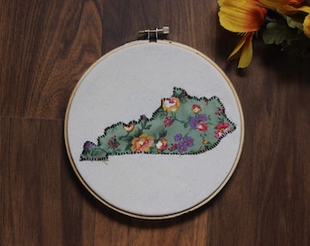 Floral Kentucky Embroidery Hoop Art