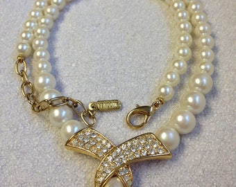 Vintage Vendome Faux Pearl Rhinestone Necklace