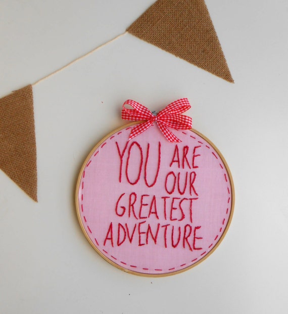 embroidery hoop art baby shower gift baby pink nursery gift children's wall art fabric wall hanging modern hand embroidery unique wall art