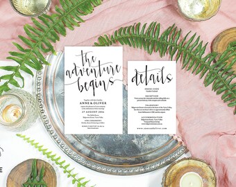 Editable pdf, The adventure begins, Printable wedding invitation template, Rustic wedding invitation, Wedding details card, Wedding invites
