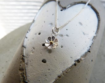 Delicate curb chain in sterling silver with a small flower pendant