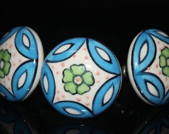 Beautiful design Ceramic Knob with white base Handpainted Cabinet Knob Cupboards and Dresser Drawers Knob - Price is for 1 knob (OHK0036)