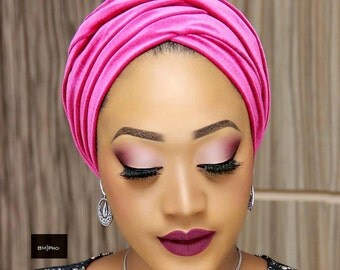 Gorgeous Magenta Velvet Turban Head Wraps, Extra Long, One Size Fits All