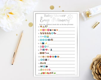 Baby Shower Emoji Pictionary Game ~ Silver Shower Game ~ Flower~ Gender Neutral ~ Printable Game 30Silver