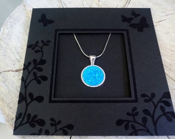 Opal blue, circle CZ pendant, sterling silver, opal jewelry, Colgante de ópalo, Pendentif en opale, Colgante de ópalo, Opal-Anhänger