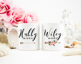 Hubby and Wifey Mug, Wifey Gift, Hubby Mug, Mr and Mrs, Wedding Gift, Honeymoon Mugs, Hubby Wifey mugs, Bridal Shower Gift, Mug Set, AAA_001