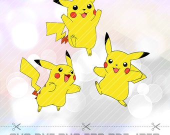 SVG DXF Png Pikachu Pokemon Vector Cut File Cricut Design Silhouette Cameo ScanNcut Stencil Template Decal Vinyl Heat Transfer Iron on Paper
